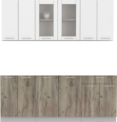 Кухонный гарнитур Интерлиния Мила 20-60 без столешницы (белый платинум/дуб серый) - фото