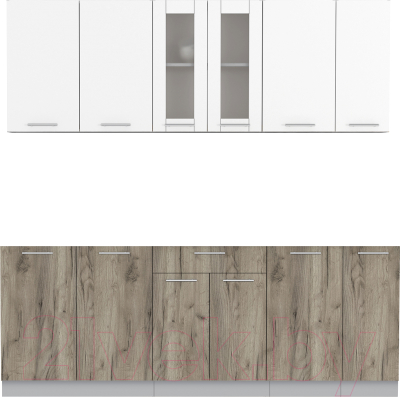 Кухонный гарнитур Интерлиния Мила 21 без столешницы (белый платинум/дуб серый) - фото