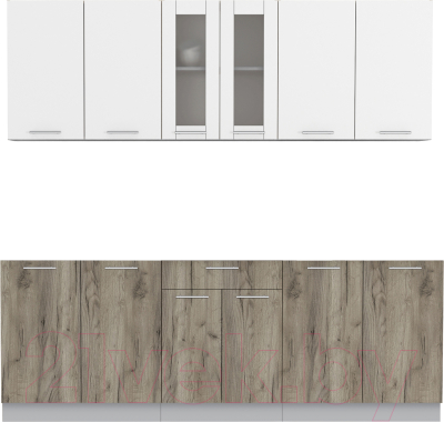 Кухонный гарнитур Интерлиния Мила 22 без столешницы (белый платинум/дуб серый) - фото