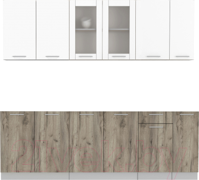 Кухонный гарнитур Интерлиния Мила 23 без столешницы (белый платинум/дуб серый) - фото