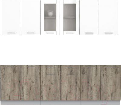 Кухонный гарнитур Интерлиния Мила 24 без столешницы (белый платинум/дуб серый) - фото