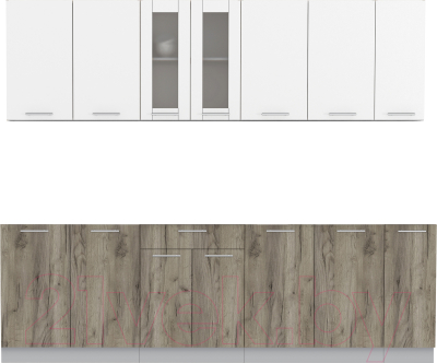 Кухонный гарнитур Интерлиния Мила 25 без столешницы (белый платинум/дуб серый) - фото