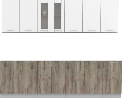 Кухонный гарнитур Интерлиния Мила 26 без столешницы (белый платинум/дуб серый) - фото