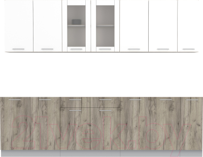 Кухонный гарнитур Интерлиния Мила 27 без столешницы (белый платинум/дуб серый) - фото