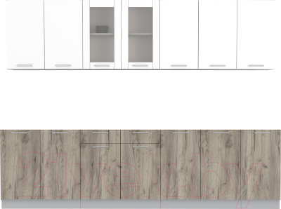Кухонный гарнитур Интерлиния Мила 28 без столешницы (белый платинум/дуб серый) - фото