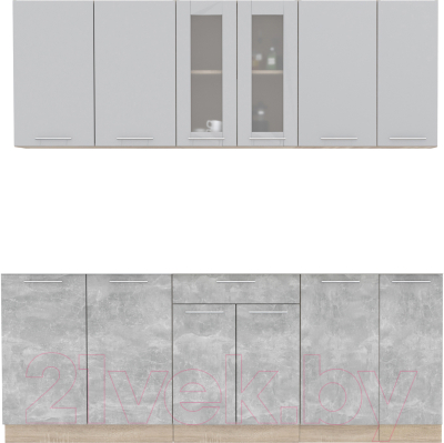 Кухонный гарнитур Интерлиния Мила 21 без столешницы (серебристый/бетон) - фото