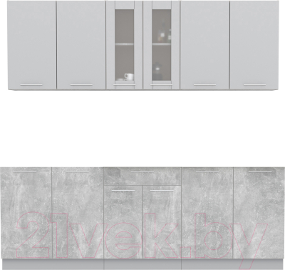 Кухонный гарнитур Интерлиния Мила 22 без столешницы (серебристый/бетон) - фото