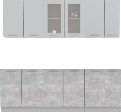 Кухонный гарнитур Интерлиния Мила 23 без столешницы (серебристый/бетон) - фото