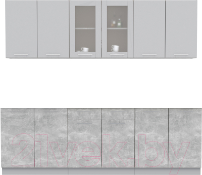Кухонный гарнитур Интерлиния Мила 24 без столешницы (серебристый/бетон) - фото