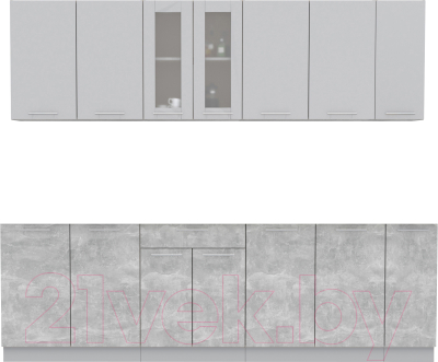 Кухонный гарнитур Интерлиния Мила 25 без столешницы (серебристый/бетон) - фото