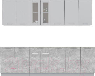 Кухонный гарнитур Интерлиния Мила 26 без столешницы (серебристый/бетон) - фото