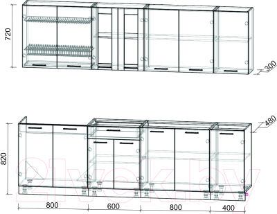 Кухонный гарнитур Интерлиния Мила 26 без столешницы (серебристый/бетон)
