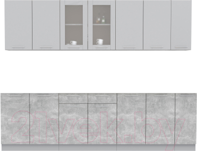 Кухонный гарнитур Интерлиния Мила 27 без столешницы (серебристый/бетон) - фото