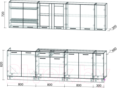 Кухонный гарнитур Интерлиния Мила 27 без столешницы (серебристый/бетон)
