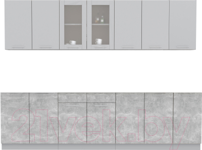 Кухонный гарнитур Интерлиния Мила 28 без столешницы (серебристый/бетон) - фото