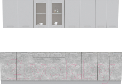 Кухонный гарнитур Интерлиния Мила 30 без столешницы (серебристый/бетон) - фото