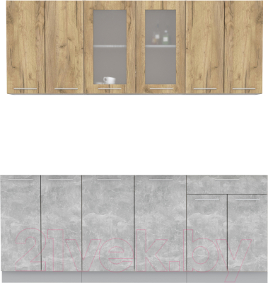 Кухонный гарнитур Интерлиния Мила 20-60 без столешницы (дуб золотой/бетон) - фото