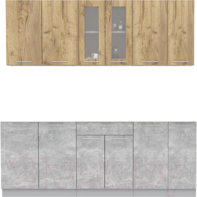 Кухонный гарнитур Интерлиния Мила 21 без столешницы (дуб золотой/бетон) - фото