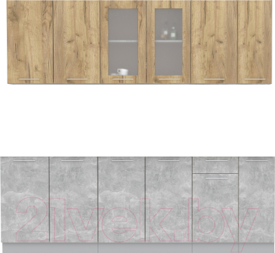 Кухонный гарнитур Интерлиния Мила 23 без столешницы (дуб золотой/бетон) - фото