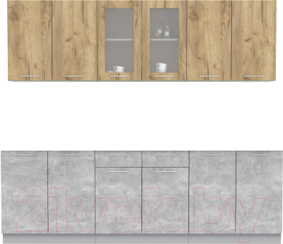 Кухонный гарнитур Интерлиния Мила 24 без столешницы (дуб золотой/бетон) - фото
