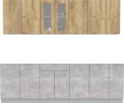 Кухонный гарнитур Интерлиния Мила 25 без столешницы (дуб золотой/бетон) - фото