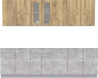 Кухонный гарнитур Интерлиния Мила 26 без столешницы (дуб золотой/бетон) - фото