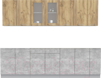 Кухонный гарнитур Интерлиния Мила 27 без столешницы (дуб золотой/бетон) - фото