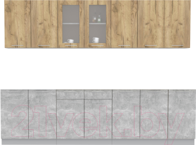 Кухонный гарнитур Интерлиния Мила 28 без столешницы (дуб золотой/бетон) - фото