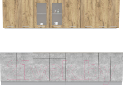 Кухонный гарнитур Интерлиния Мила 30 без столешницы (дуб золотой/бетон) - фото