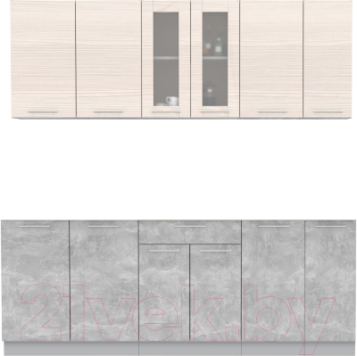 Кухонный гарнитур Интерлиния Мила 21 без столешницы (вудлайн кремовый/бетон) - фото