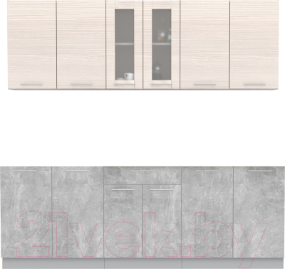Кухонный гарнитур Интерлиния Мила 22 без столешницы (вудлайн кремовый/бетон) - фото