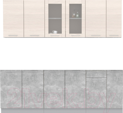 Кухонный гарнитур Интерлиния Мила 23 без столешницы (вудлайн кремовый/бетон) - фото