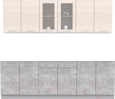 Кухонный гарнитур Интерлиния Мила 24 без столешницы (вудлайн кремовый/бетон) - фото