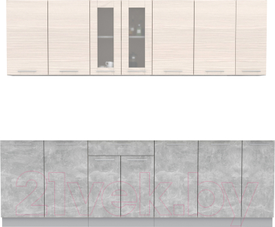 Кухонный гарнитур Интерлиния Мила 25 без столешницы (вудлайн кремовый/бетон) - фото