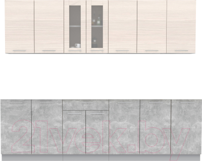 Кухонный гарнитур Интерлиния Мила 26 без столешницы (вудлайн кремовый/бетон) - фото