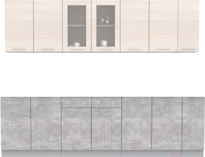 Кухонный гарнитур Интерлиния Мила 27 без столешницы (вудлайн кремовый/бетон) - фото