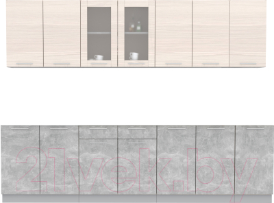 Кухонный гарнитур Интерлиния Мила 28 без столешницы (вудлайн кремовый/бетон) - фото