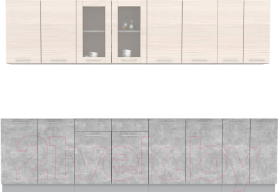 Кухонный гарнитур Интерлиния Мила 30 без столешницы (вудлайн кремовый/бетон) - фото