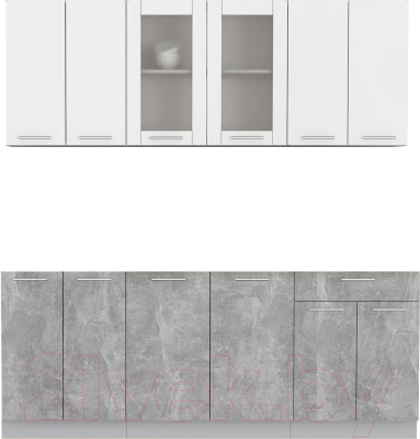 Кухонный гарнитур Интерлиния Мила 20-60 без столешницы (белый платинум/бетон) - фото