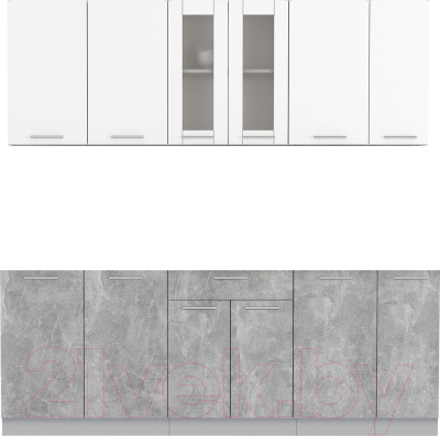 Кухонный гарнитур Интерлиния Мила 21 без столешницы (белый платинум/бетон) - фото