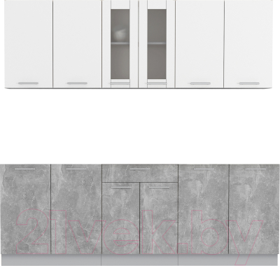 Кухонный гарнитур Интерлиния Мила 22 без столешницы (белый платинум/бетон) - фото
