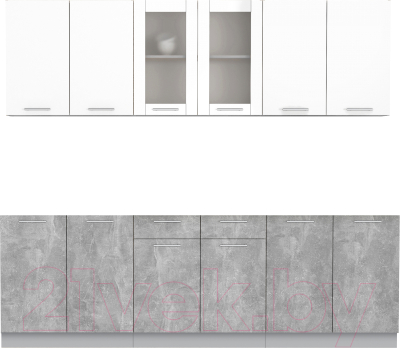 Кухонный гарнитур Интерлиния Мила 24 без столешницы (белый платинум/бетон) - фото