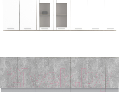 Кухонный гарнитур Интерлиния Мила 27 без столешницы (белый платинум/бетон) - фото