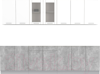 Кухонный гарнитур Интерлиния Мила 28 без столешницы (белый платинум/бетон) - фото