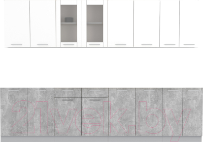 Кухонный гарнитур Интерлиния Мила 30 без столешницы (белый платинум/бетон) - фото