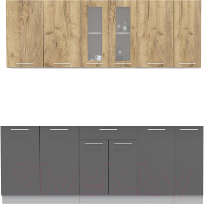 Кухонный гарнитур Интерлиния Мила 21 без столешницы (дуб золотой/антрацит) - фото