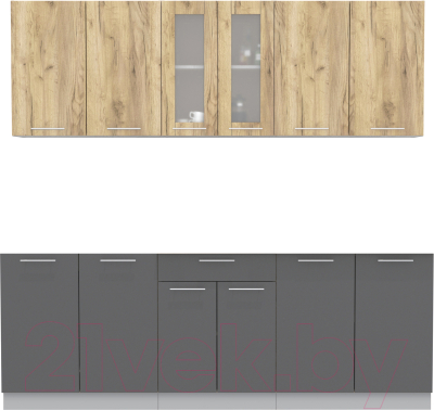 Кухонный гарнитур Интерлиния Мила 22 без столешницы (дуб золотой/антрацит) - фото