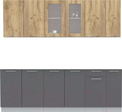 Кухонный гарнитур Интерлиния Мила 23 без столешницы (дуб золотой/антрацит) - фото