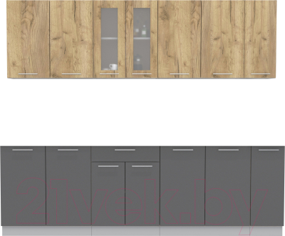 Кухонный гарнитур Интерлиния Мила 25 без столешницы (дуб золотой/антрацит) - фото