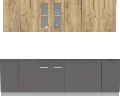 Кухонный гарнитур Интерлиния Мила 26 без столешницы (дуб золотой/антрацит) - фото